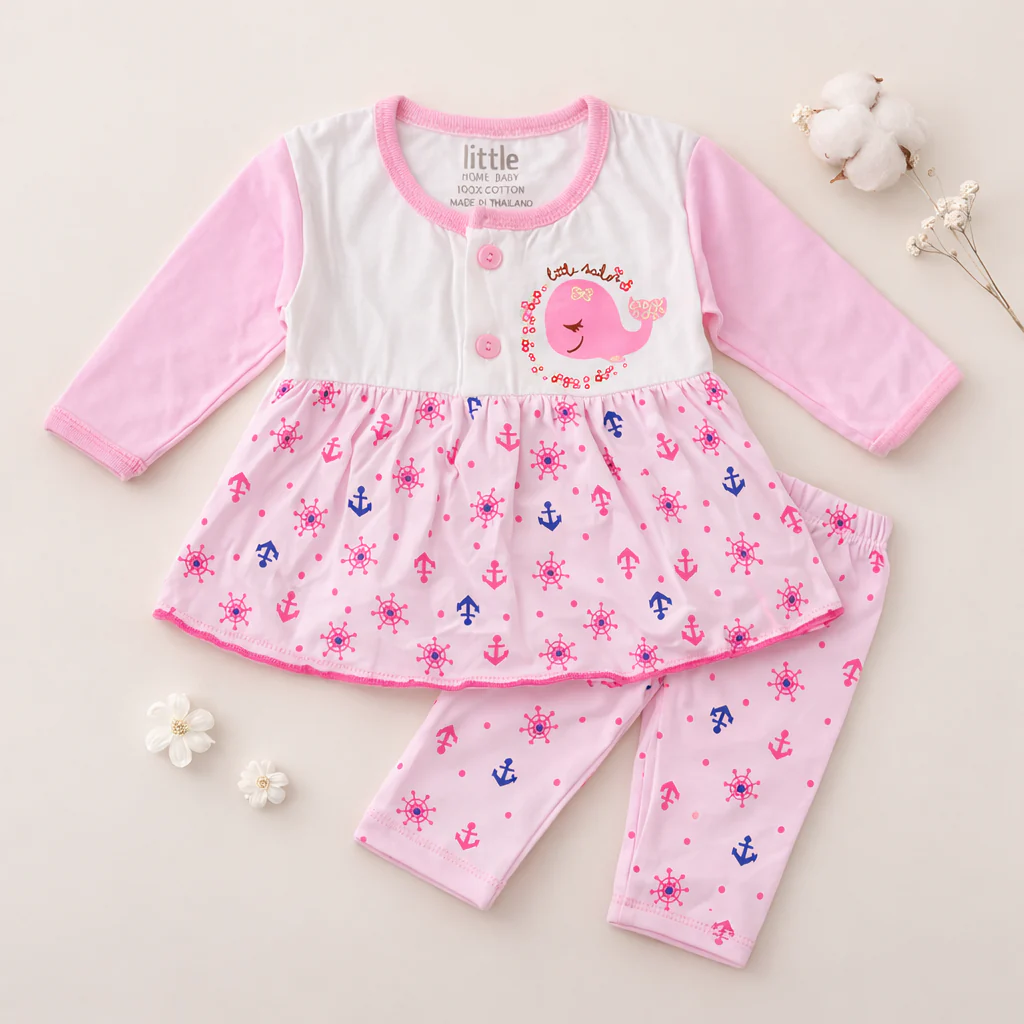 Baby Cotton Sleepsuit Set Dolphin Pink - Sunshine
