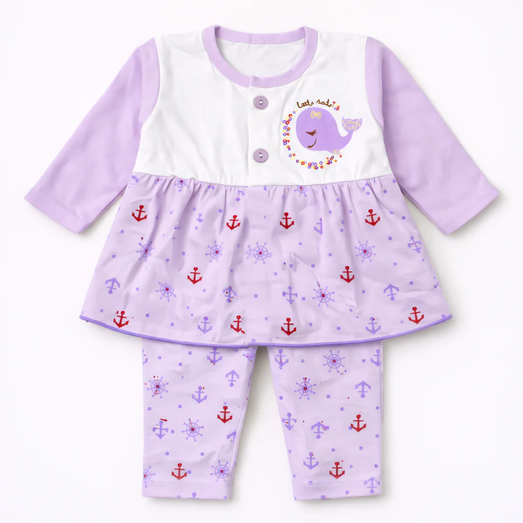 Baby Cotton Sleepsuit Set Dolphin Purple - Sunshine