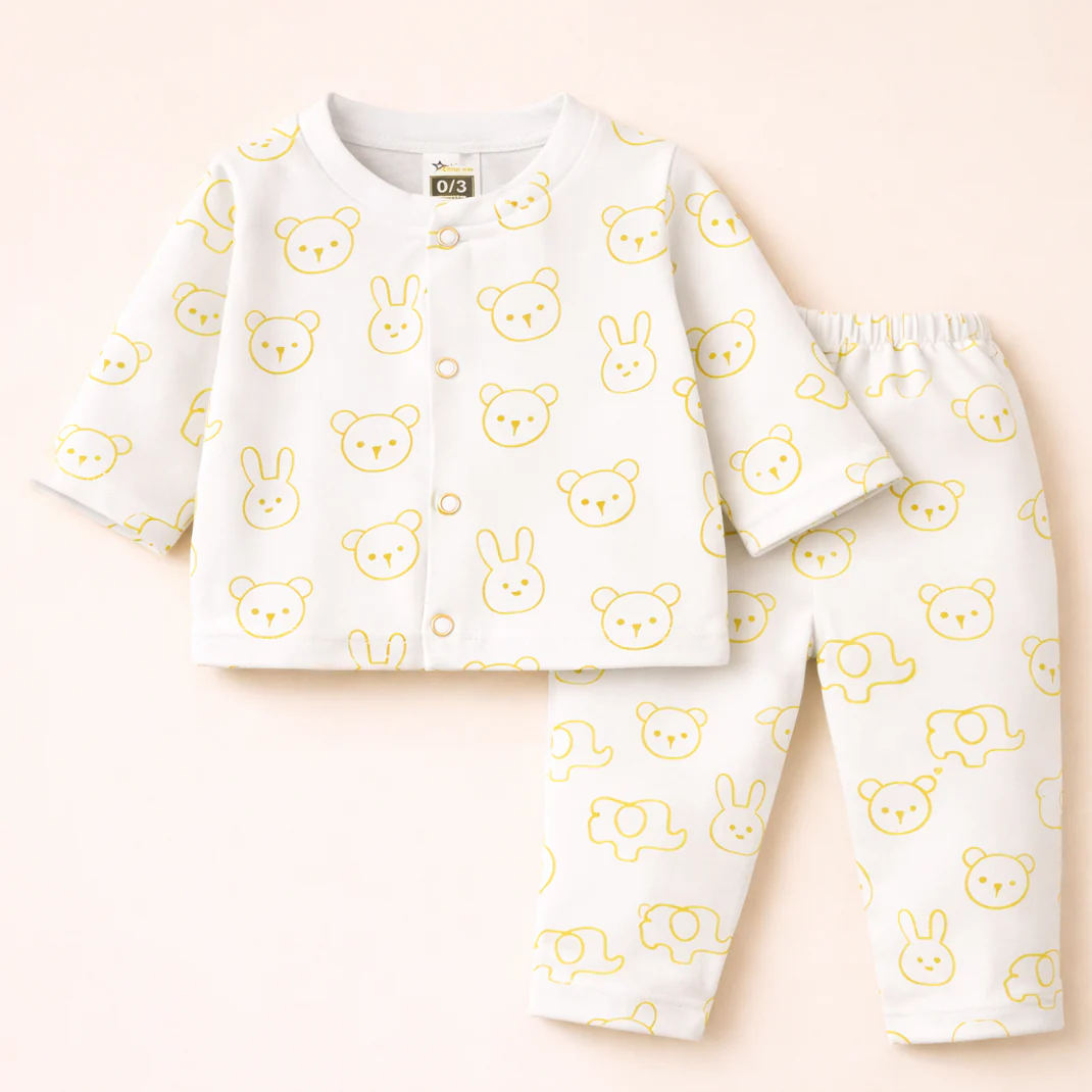 Baby Cotton Sleepsuit Set Elephants Yellow - Sunshine