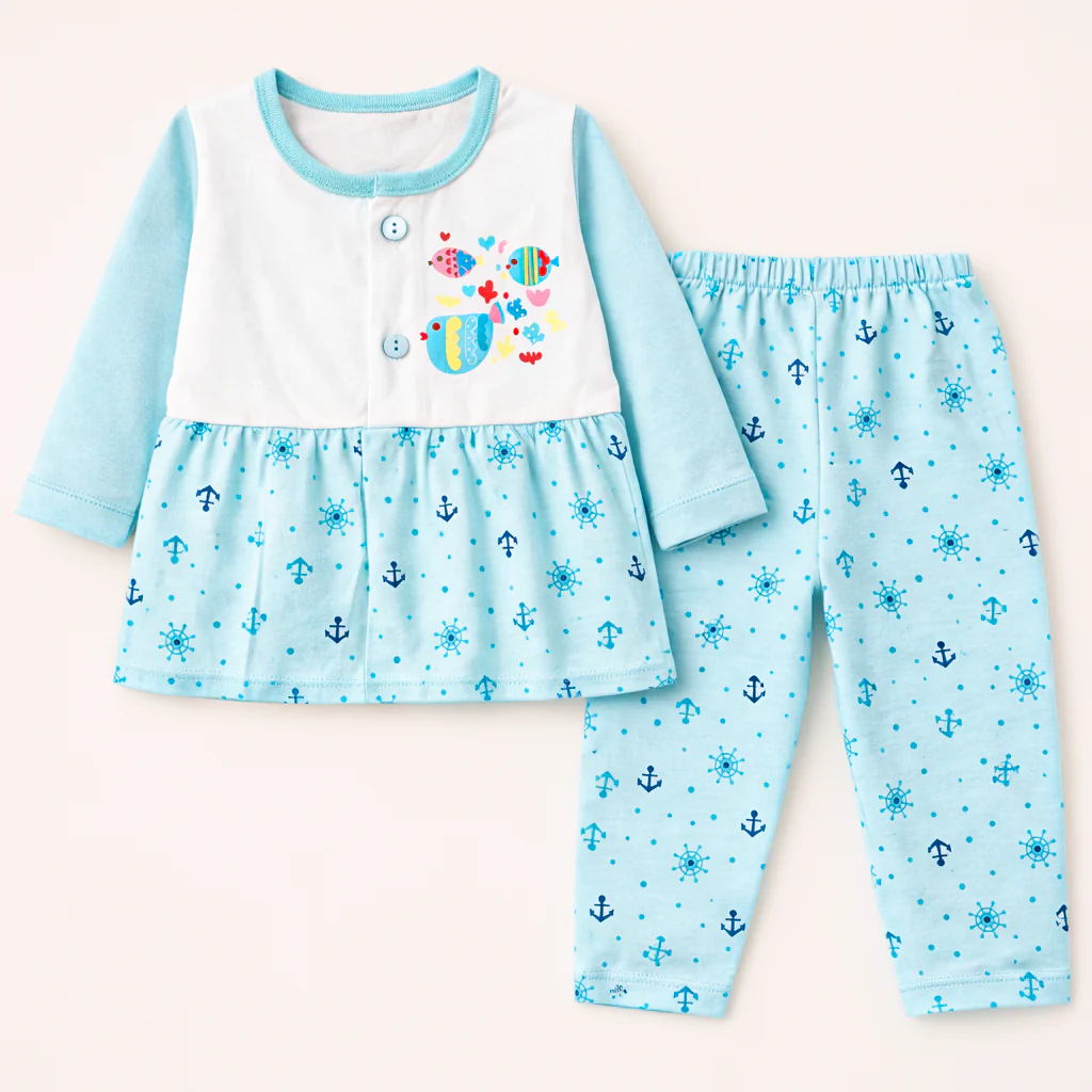 Baby Cotton Sleepsuit Set Fish Blue - Sunshine