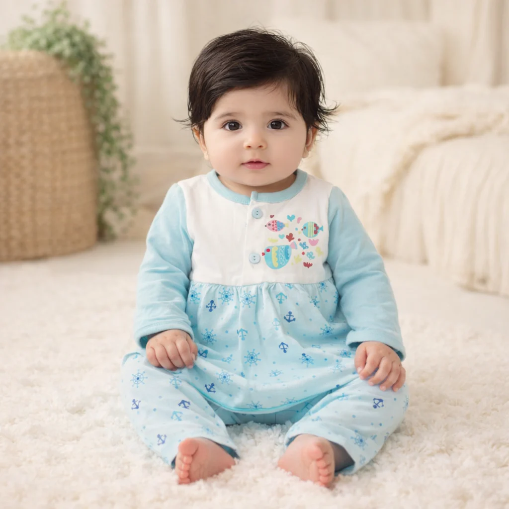 Baby Cotton Sleepsuit Set Fish Blue - Sunshine - Image 2