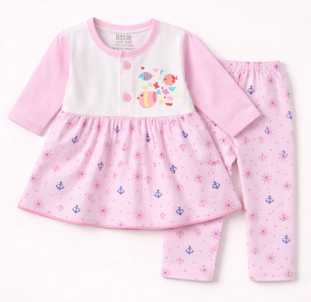 Baby Cotton Sleepsuit Set Fish Pink - Sunshine