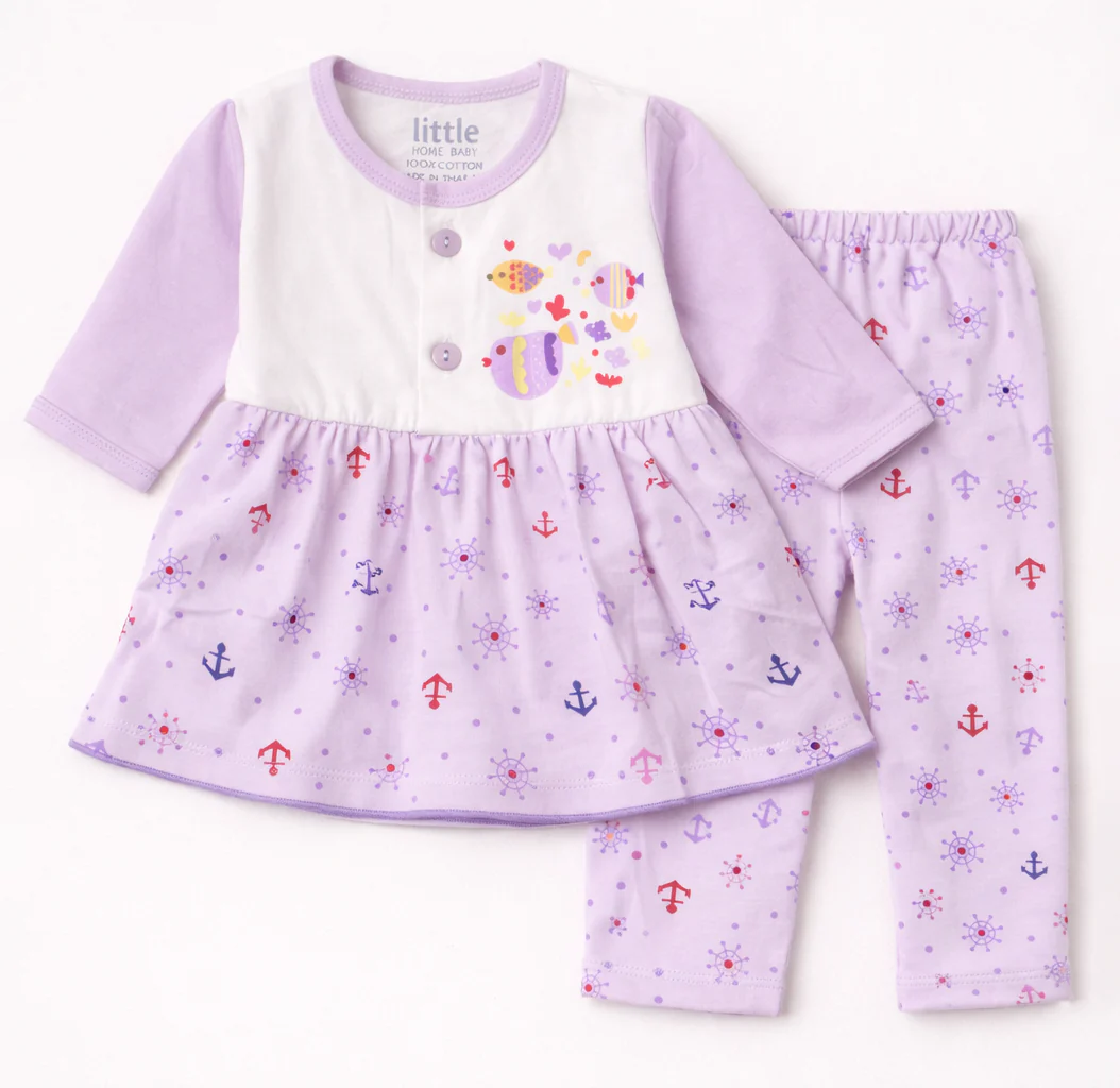 Baby Cotton Sleepsuit Set Fish Purple - Sunshine