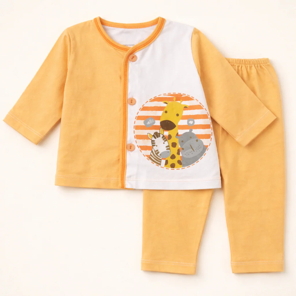 Baby Cotton Sleepsuit Set Giraffe Orange - Sunshine