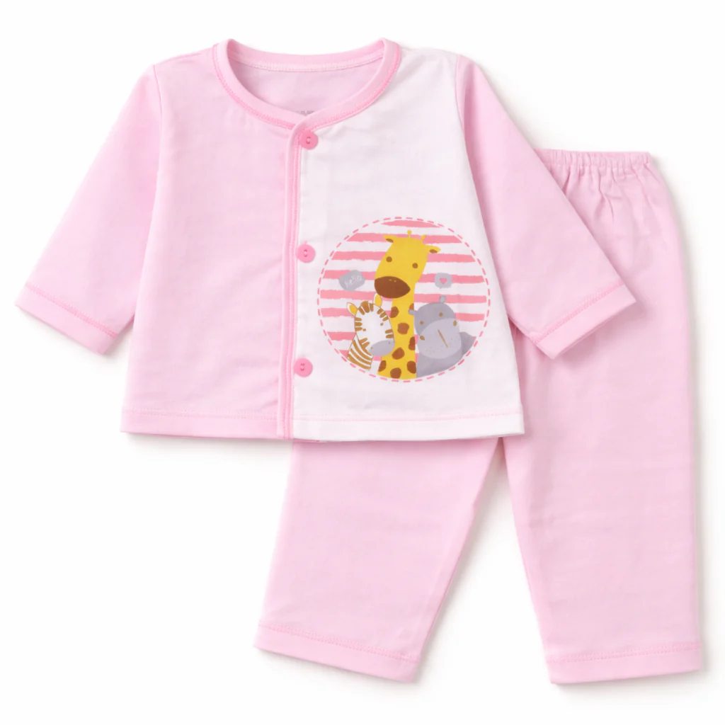 Baby Cotton Sleepsuit Set Giraffe Pink - Sunshine