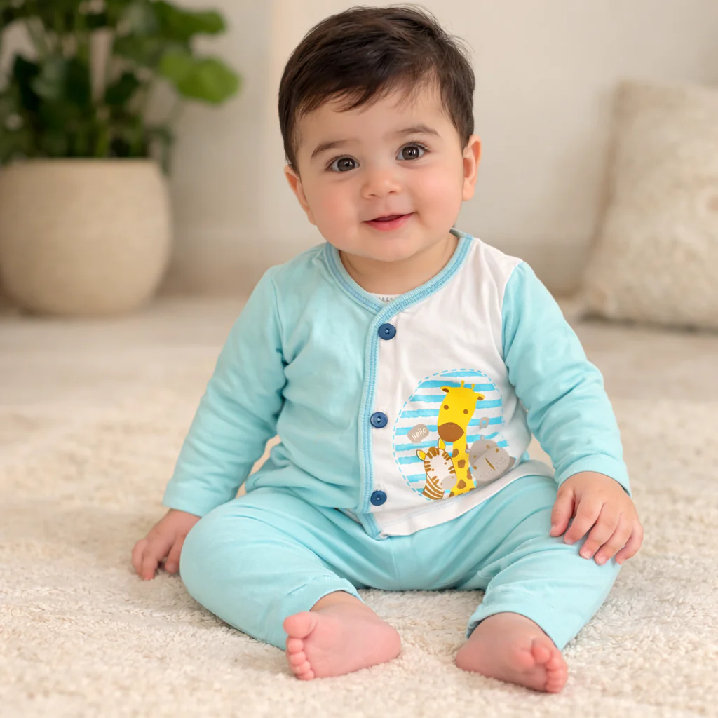 Baby Cotton Sleepsuit Set Girrafe Blue - Sunshine - Image 2