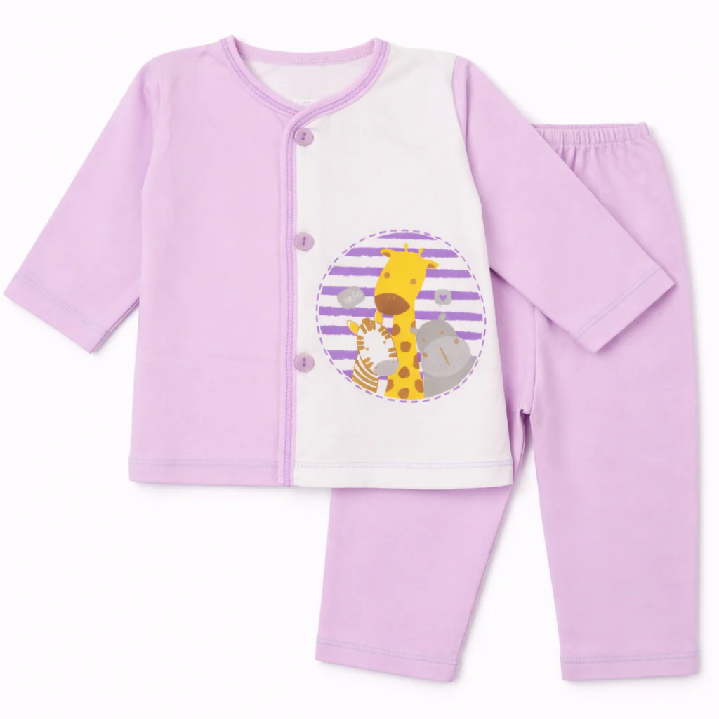 Baby Cotton Sleepsuit Set Girrafe Purple - Sunshine