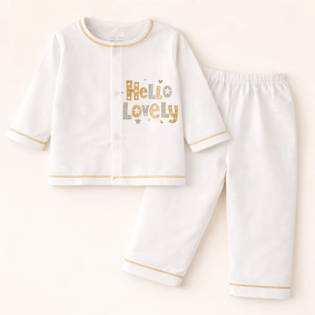 Baby Cotton Sleepsuit Set Hello Love Brown - Sunshine