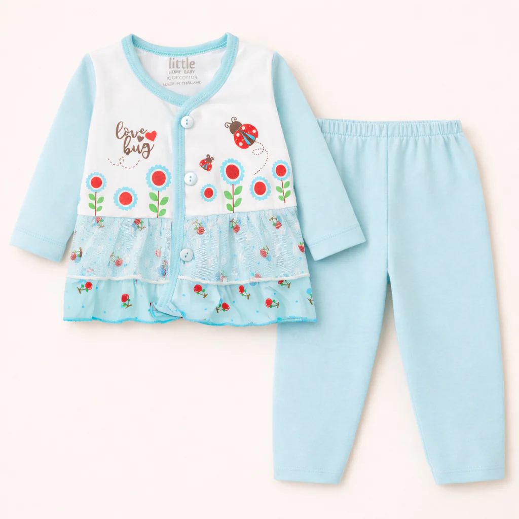Baby Cotton Sleepsuit Set Lady Bug Blue - Sunshine