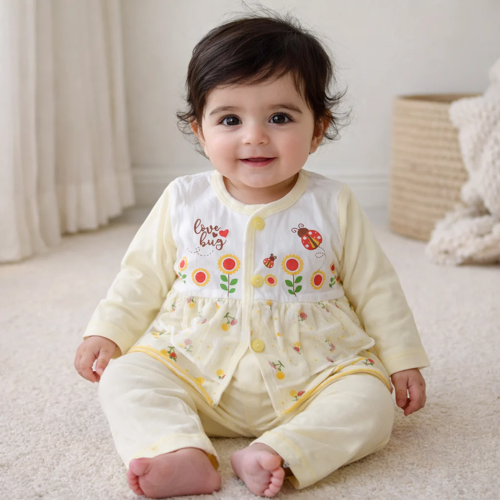 Baby Cotton Sleepsuit Set Lady Bug Yellow - Sunshine - Image 2