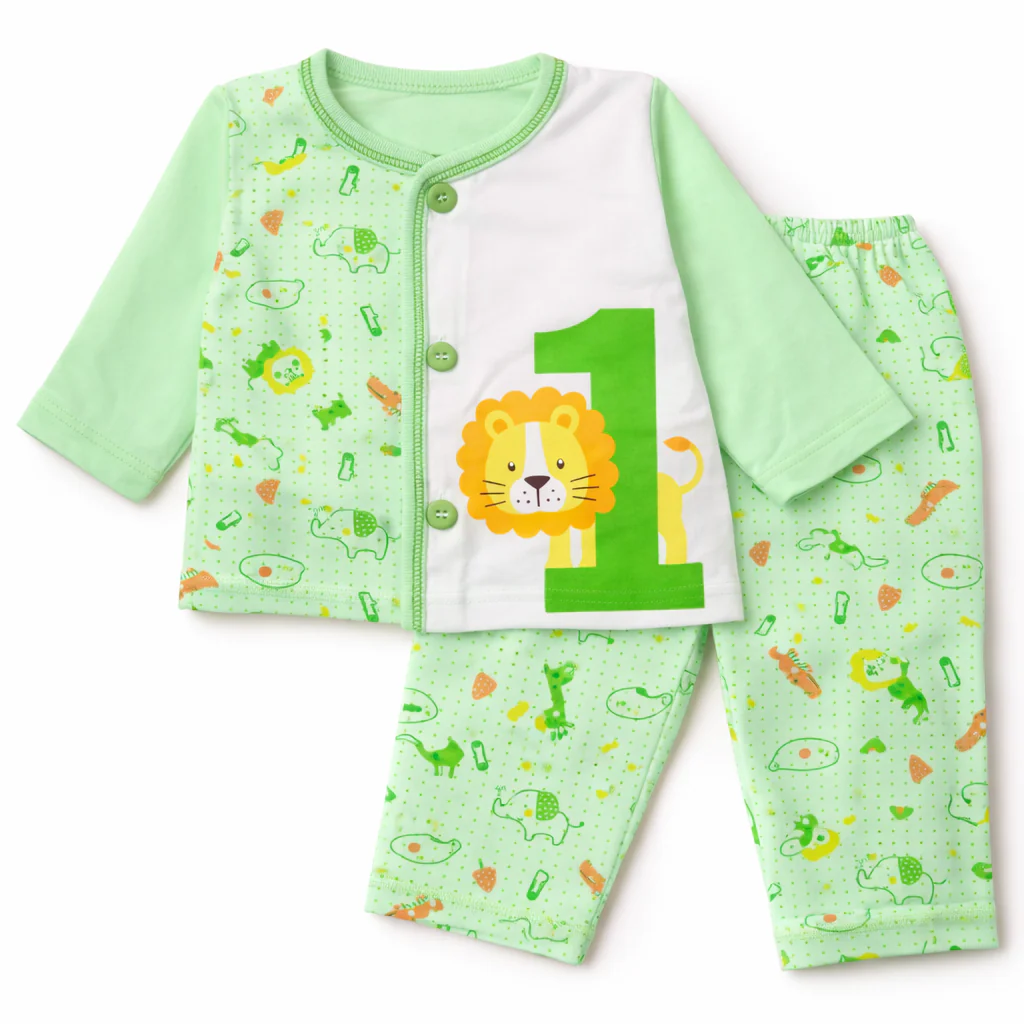 Baby Cotton Sleepsuit Set Lion Green - Sunshine