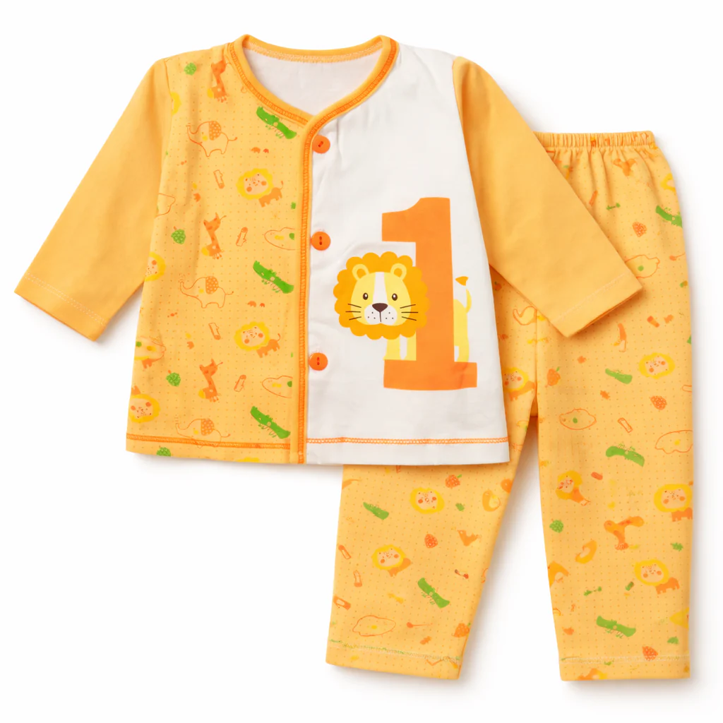 Baby Cotton Sleepsuit Set Lion Orange - Sunshine