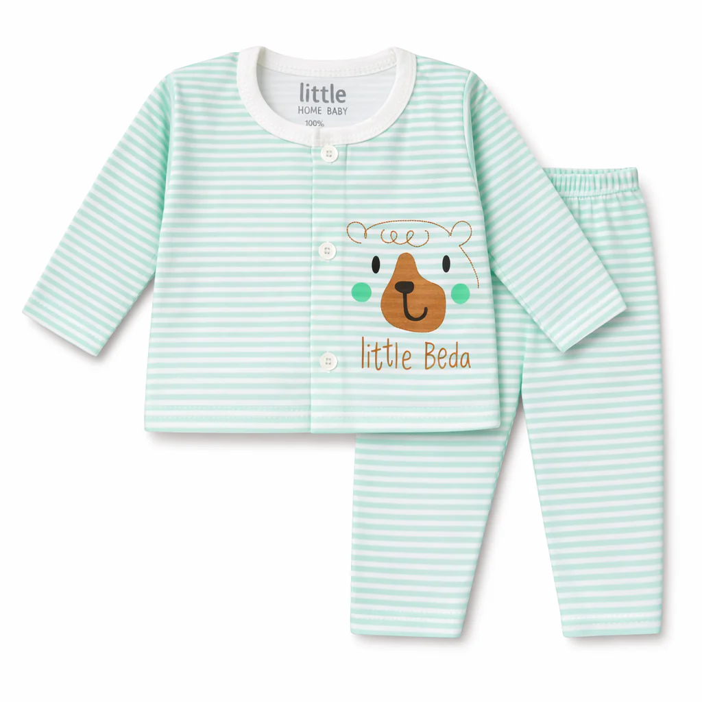 Baby Cotton Sleepsuit Set Little Bear Green - Sunshine