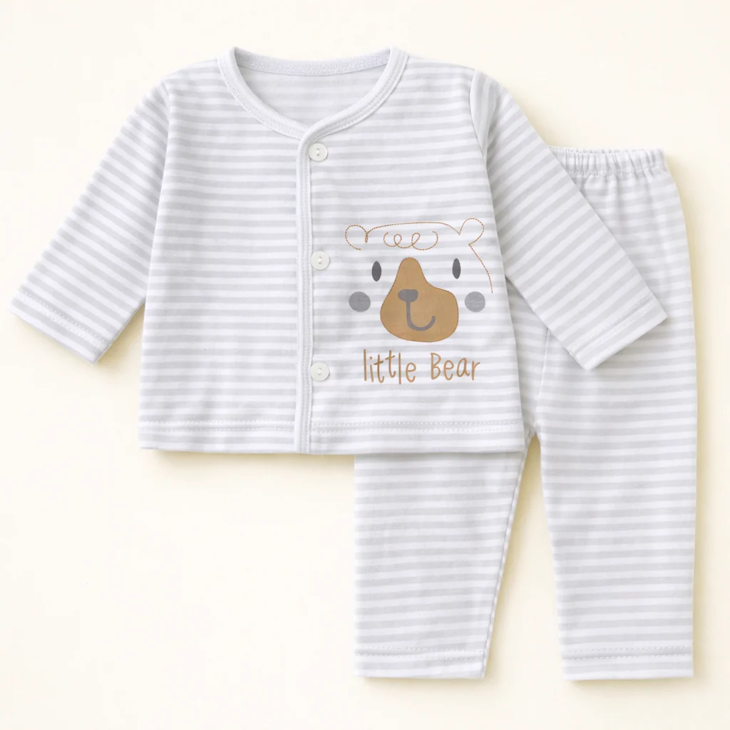 Baby Cotton Sleepsuit Set Little Bear Grey - Sunshine