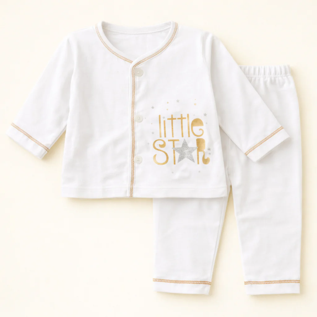 Baby Cotton Sleepsuit Set Little Star Orange - Sunshine
