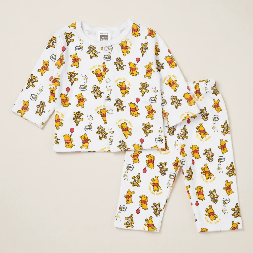 Baby Cotton Sleepsuit Set Pooh White - Sunshine