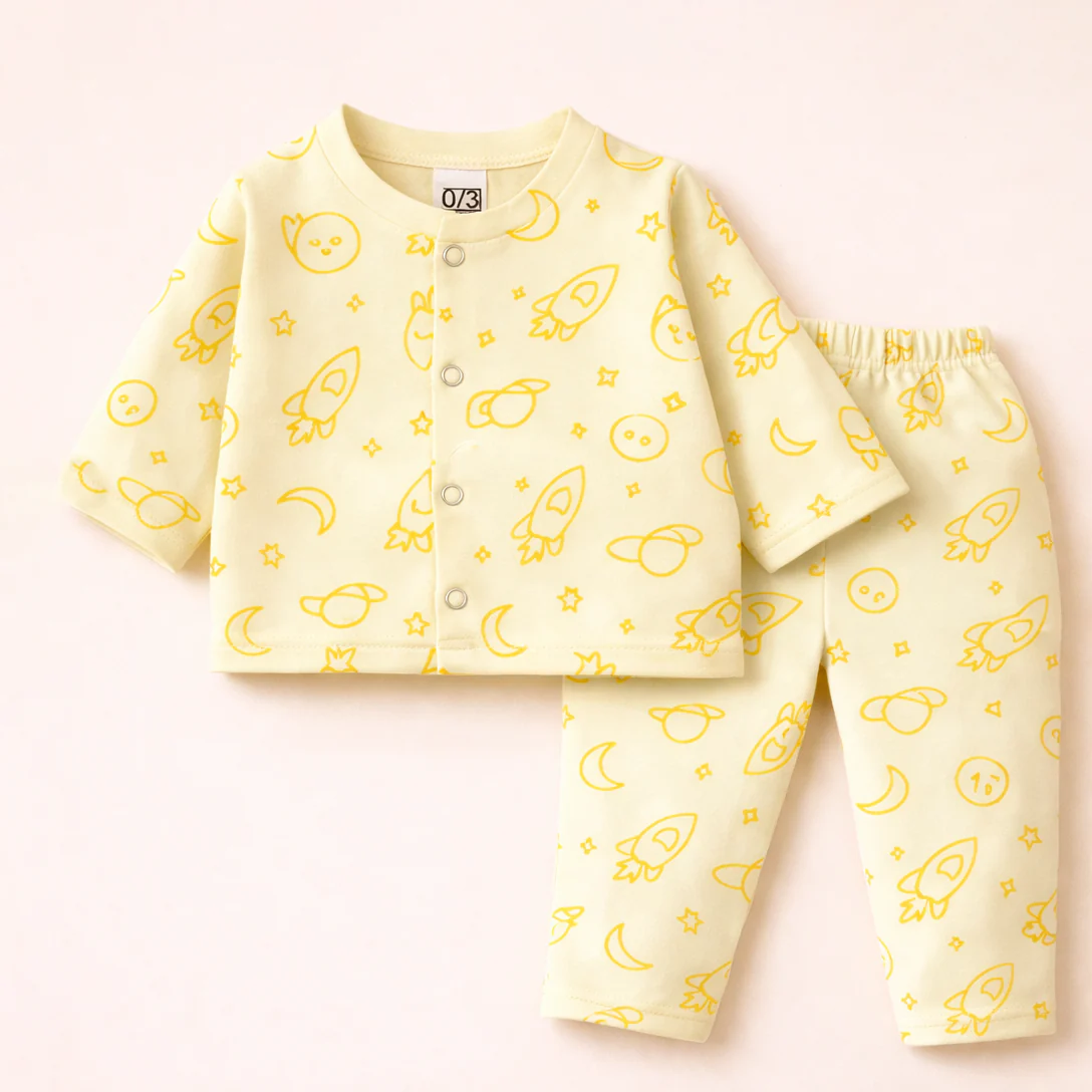 Baby Cotton Sleepsuit Set Rocket Yellow - Sunshine