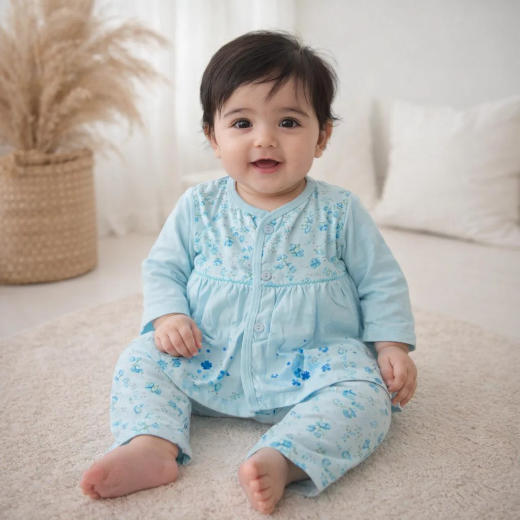 Baby Cotton Sleepsuit Set Rose Blue - Sunshine - Image 2