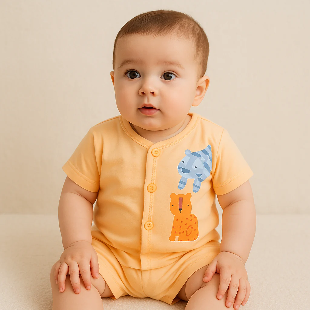 Baby Cotton Sleepsuit Set Tiger Orange (0-6 Months) - Sunshine - Image 2