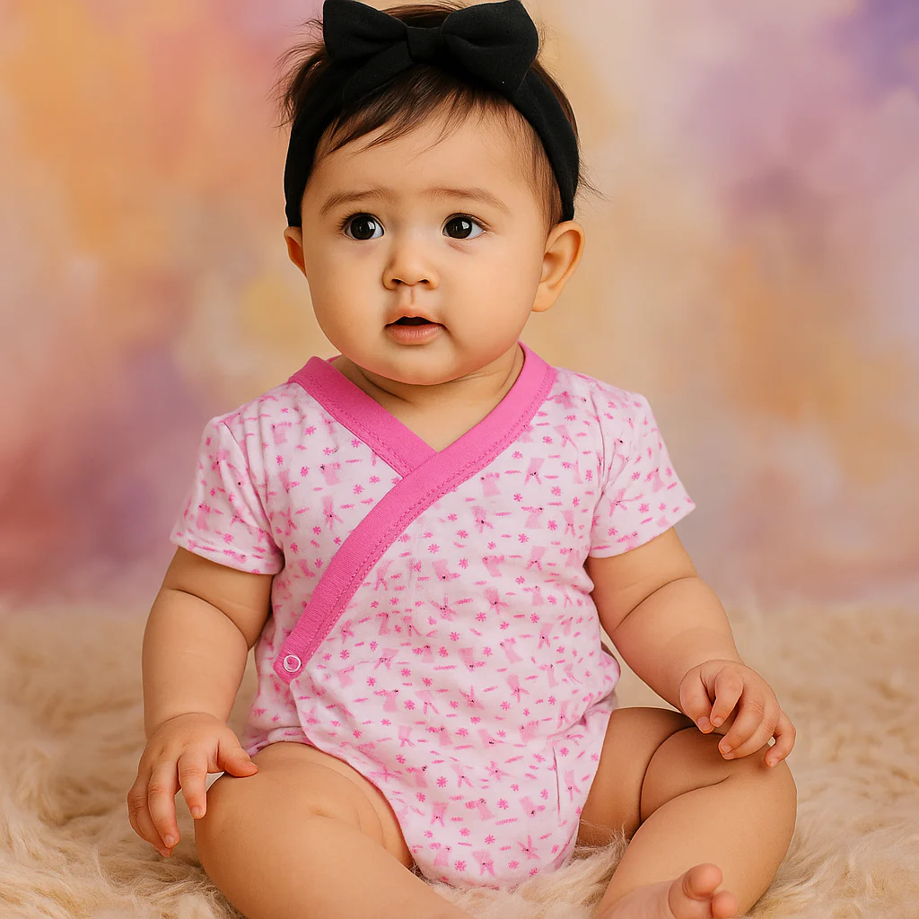 Baby Cotton Wrap Bodysuit Rabbit Pink - Sunshine - Image 2