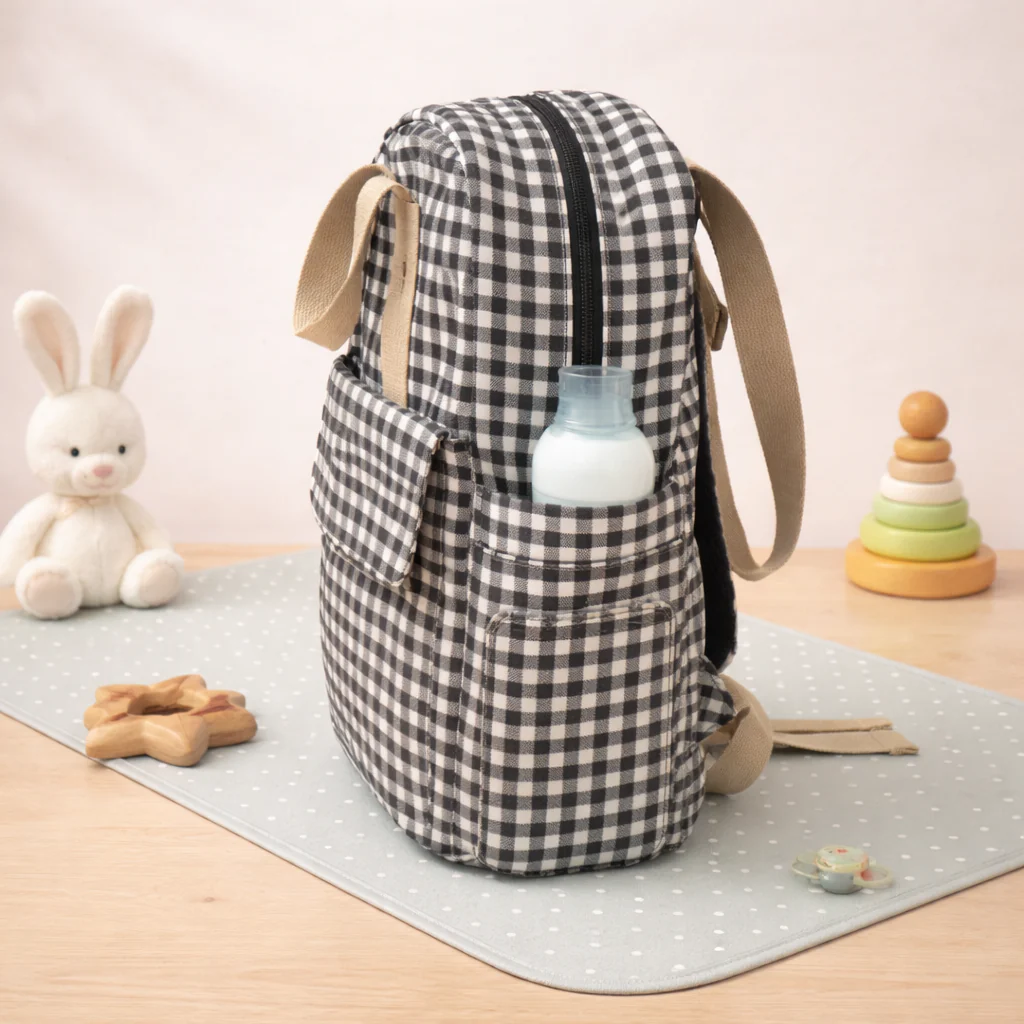 Baby Diaper Bag Check Black - Momease - Image 8