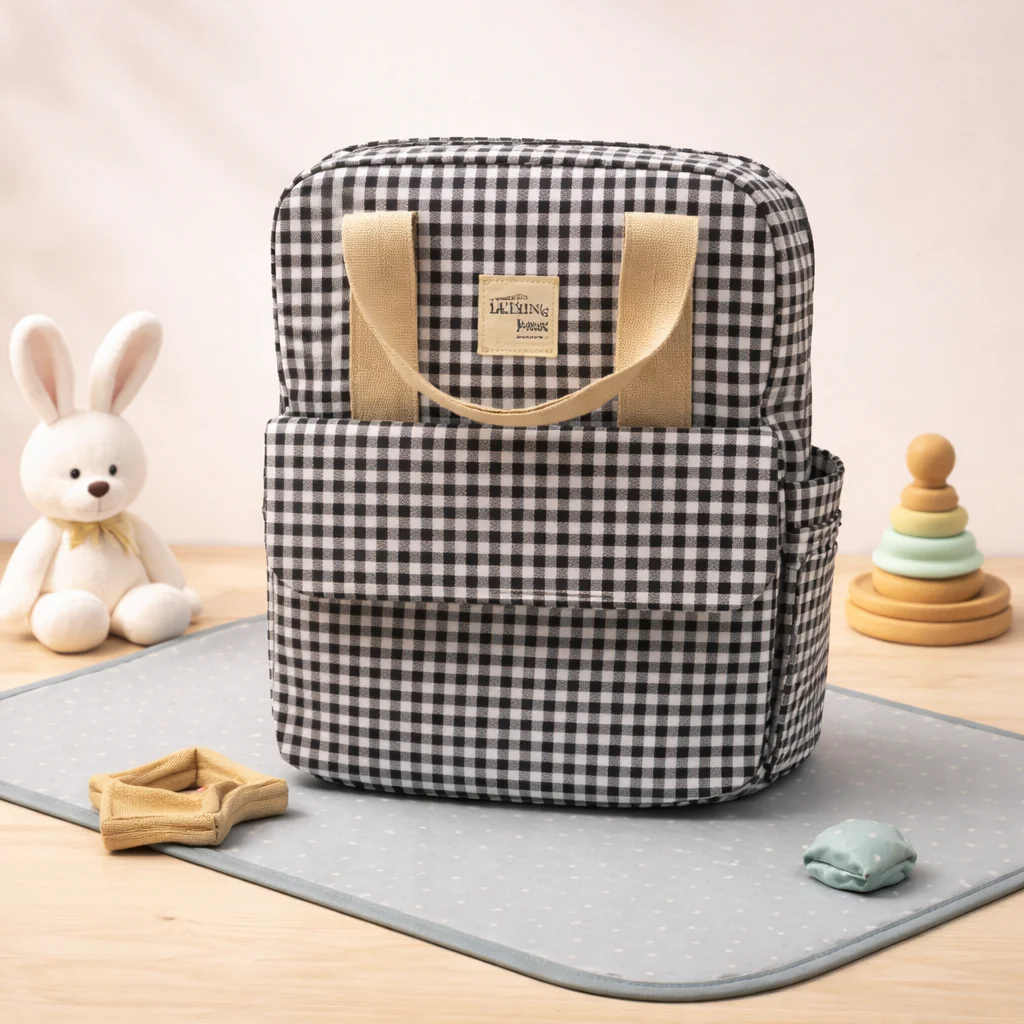 Baby Diaper Bag Check Black & White - Momease