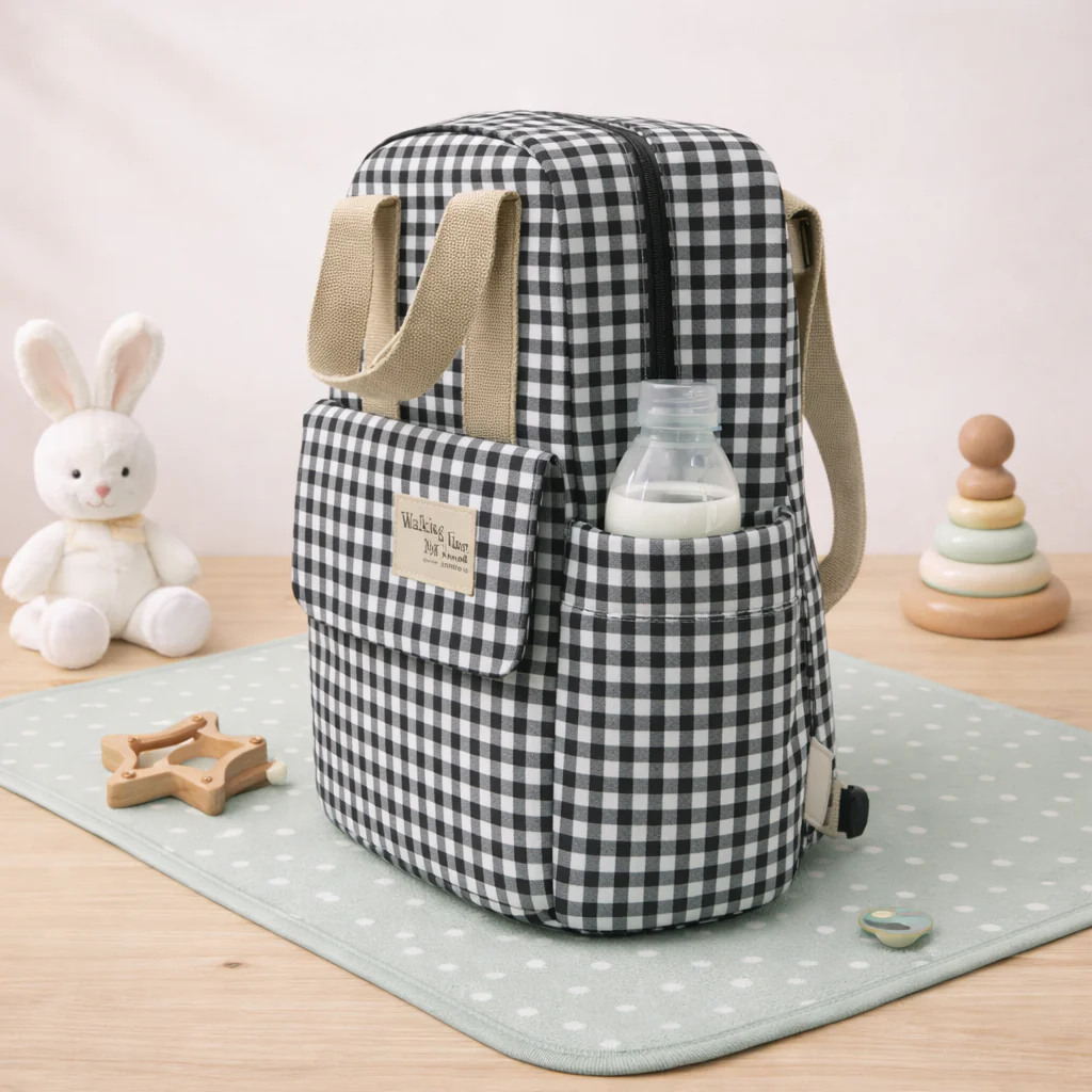Baby Diaper Bag Check Black & White - Momease - Image 8