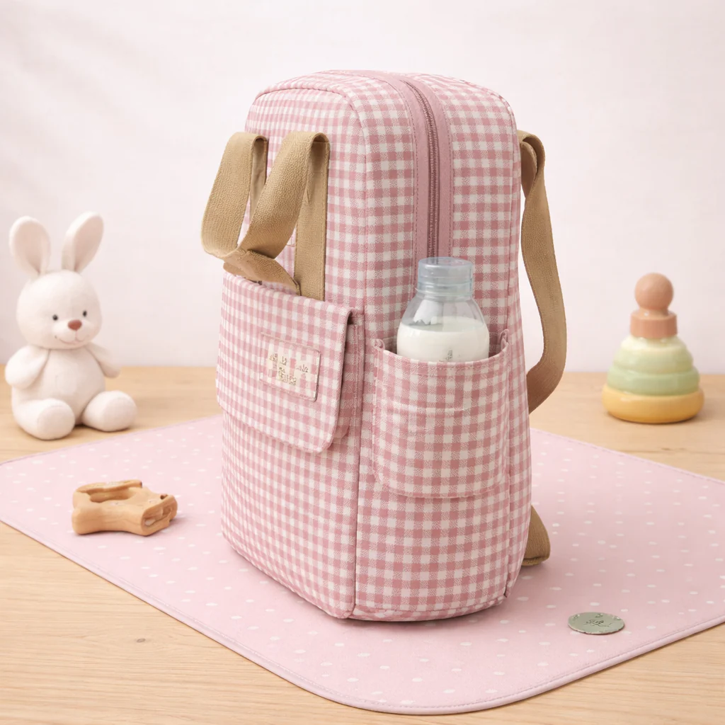 Baby Diaper Bag Check Brown - Momease - Image 8