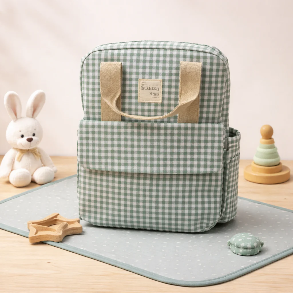 Baby Diaper Bag Check Green - Momease