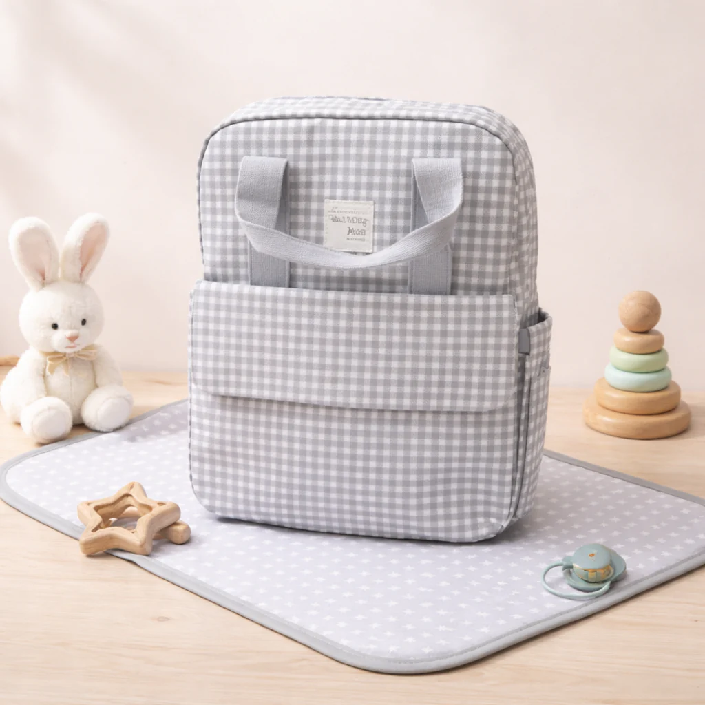 Baby Diaper Bag Check Grey - Momease