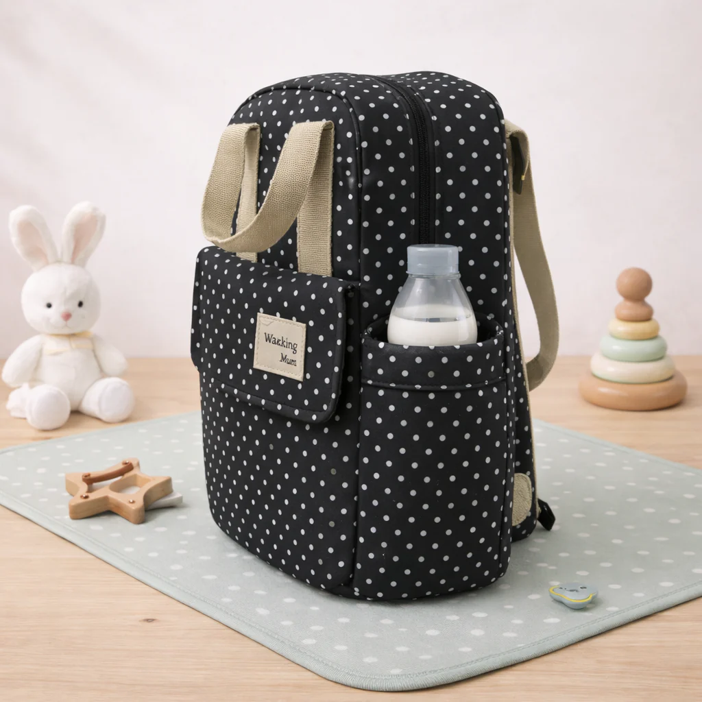Baby Diaper Bag Dots Black - Momease - Image 8