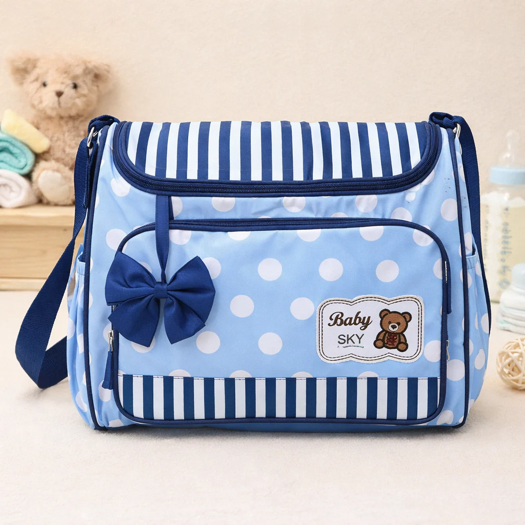 Baby Diaper Bag Polka Dots Blue (Small) - Sunshine