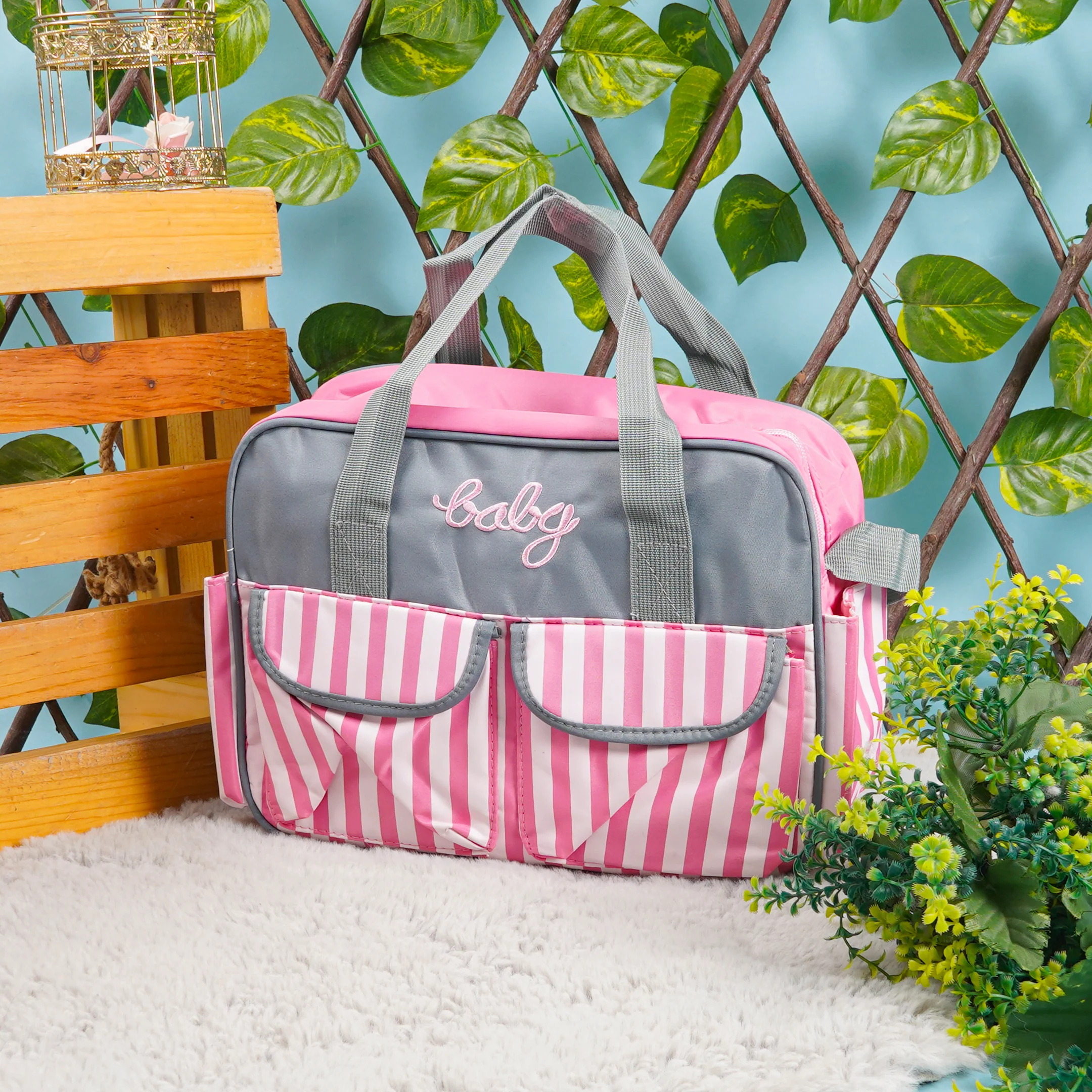 Baby Diaper Bag Stripes Pink - Sunshine