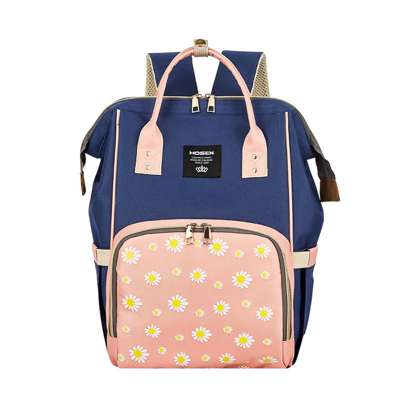 Baby Diaper Bag (Waterproof) Flower Navy Blue & Baby Pink - Sunshine
