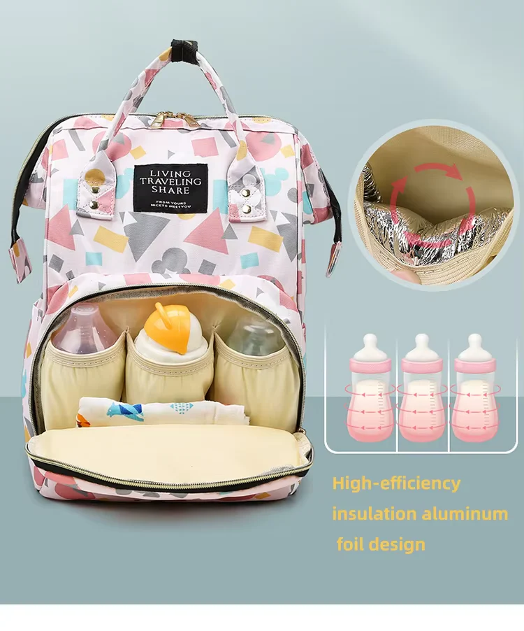 Baby Diaper Bag (Waterproof) Geometric Blue - Momease - Image 3