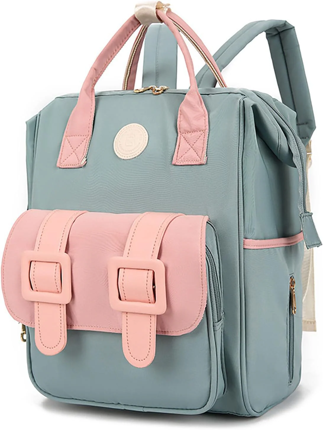 Baby Diaper Bag (Waterproof) Green & Peach - Sunshine