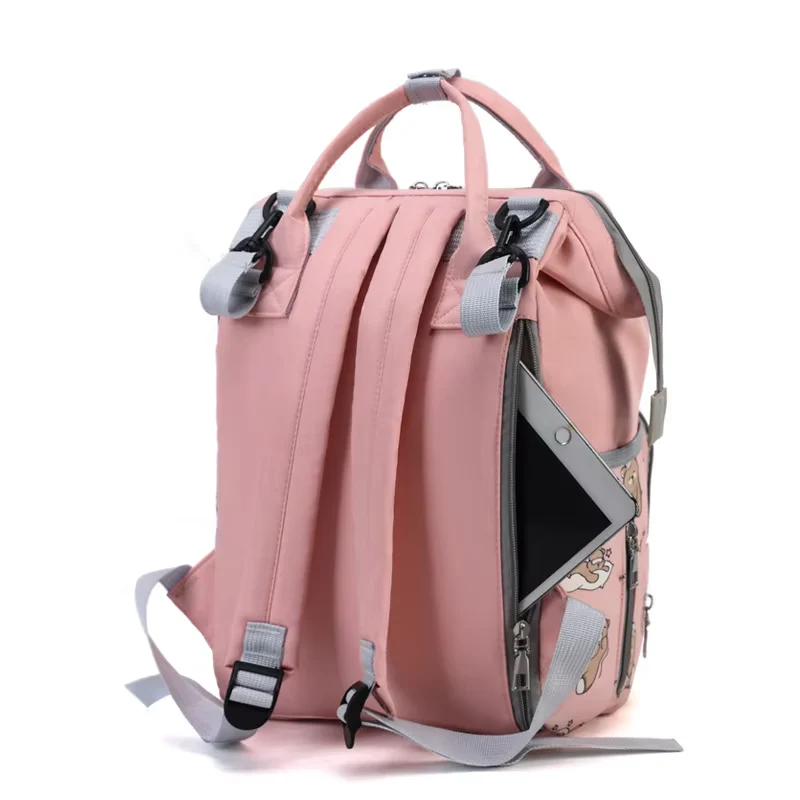 Baby Diaper Bag (Waterproof) Printed Teddy Bear Grey - Sunshine - Image 9