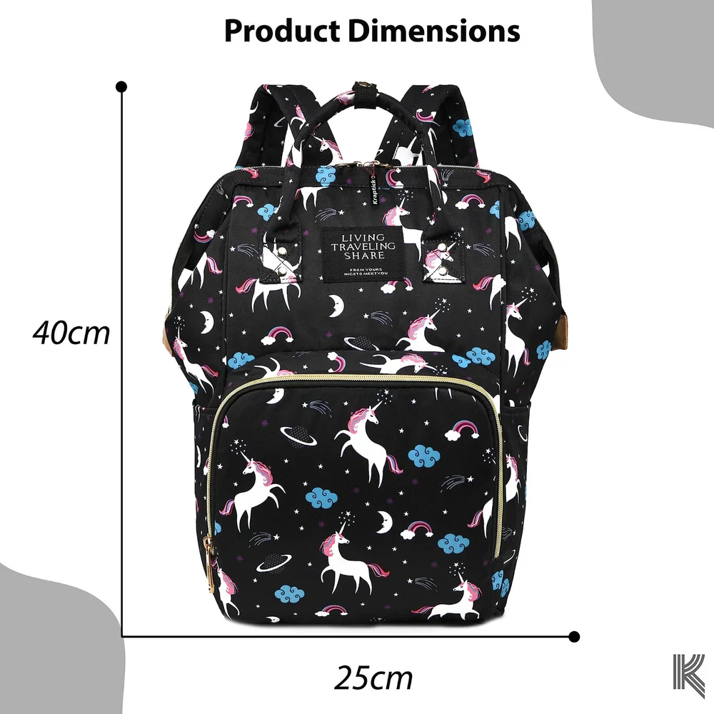Baby Diaper Bag (Waterproof) Unicorn Black - Momease - Image 2