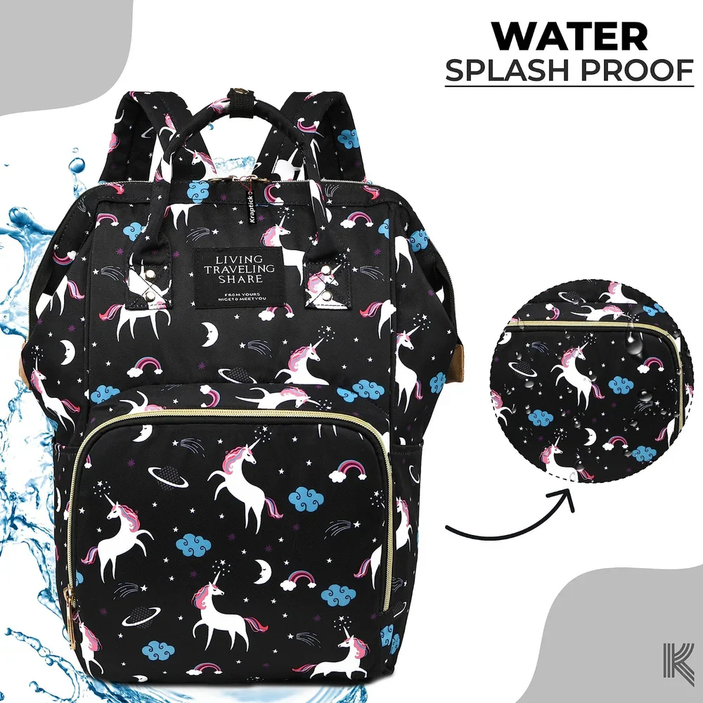 Baby Diaper Bag (Waterproof) Unicorn Black - Momease - Image 4