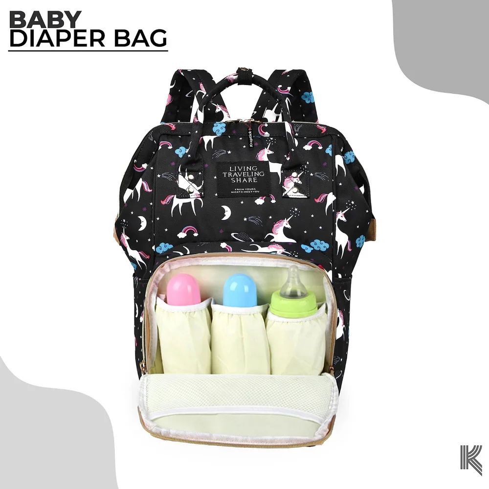 Baby Diaper Bag (Waterproof) Unicorn Black - Momease - Image 5