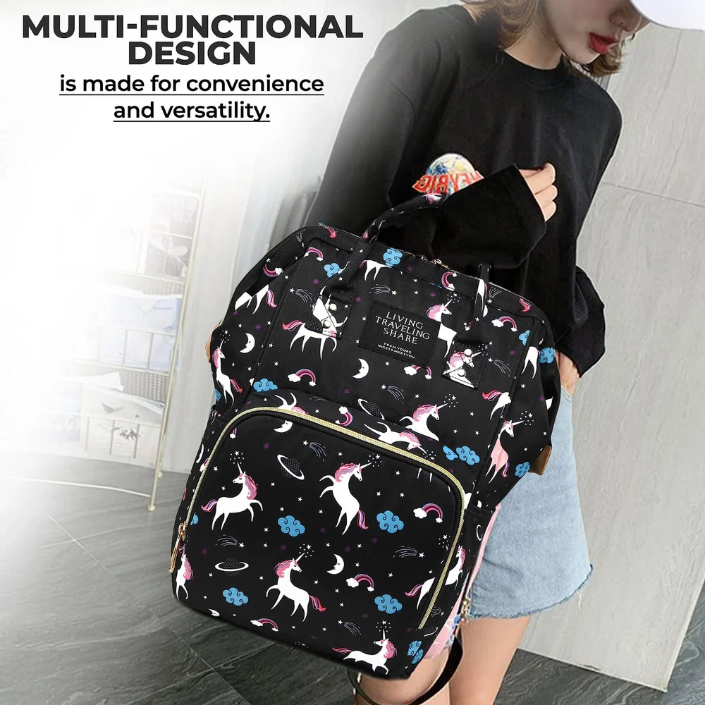 Baby Diaper Bag (Waterproof) Unicorn Black - Momease - Image 6