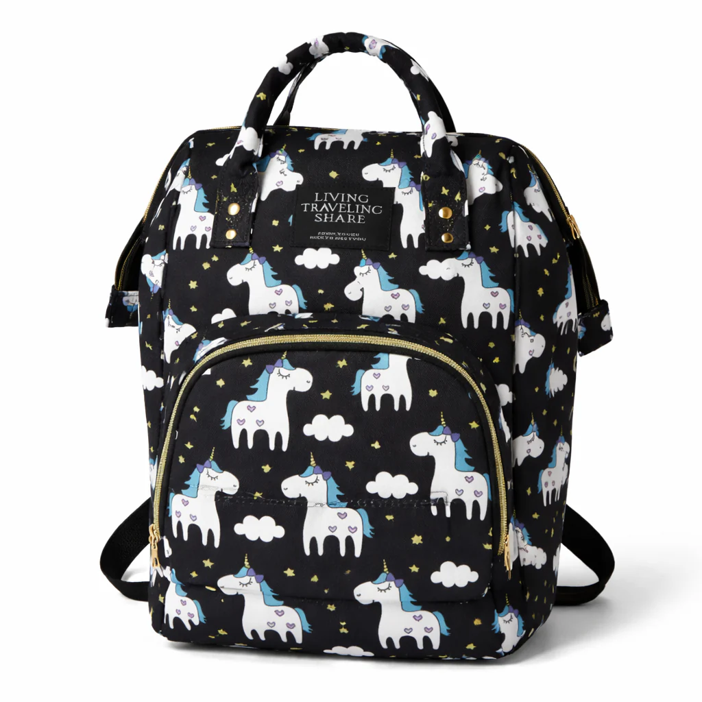Baby Diaper Bag (Waterproof) Unicorn Black - Momease