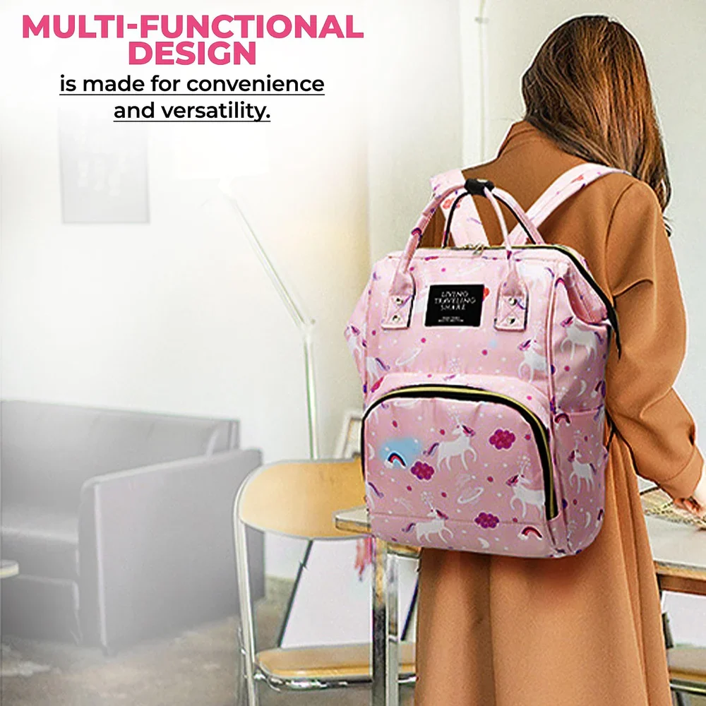 Baby Diaper Bag (Waterproof) Unicorn Pink - Momease - Image 3
