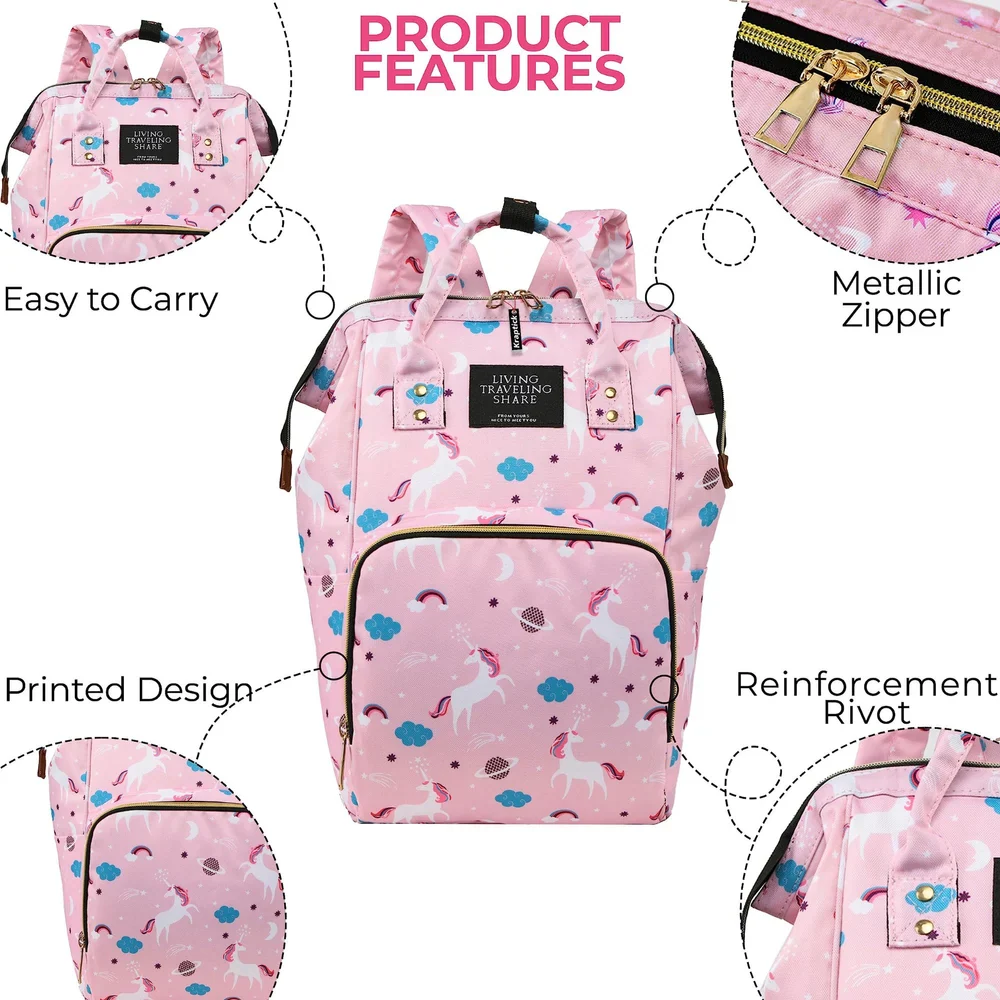 Baby Diaper Bag (Waterproof) Unicorn Pink - Momease - Image 4