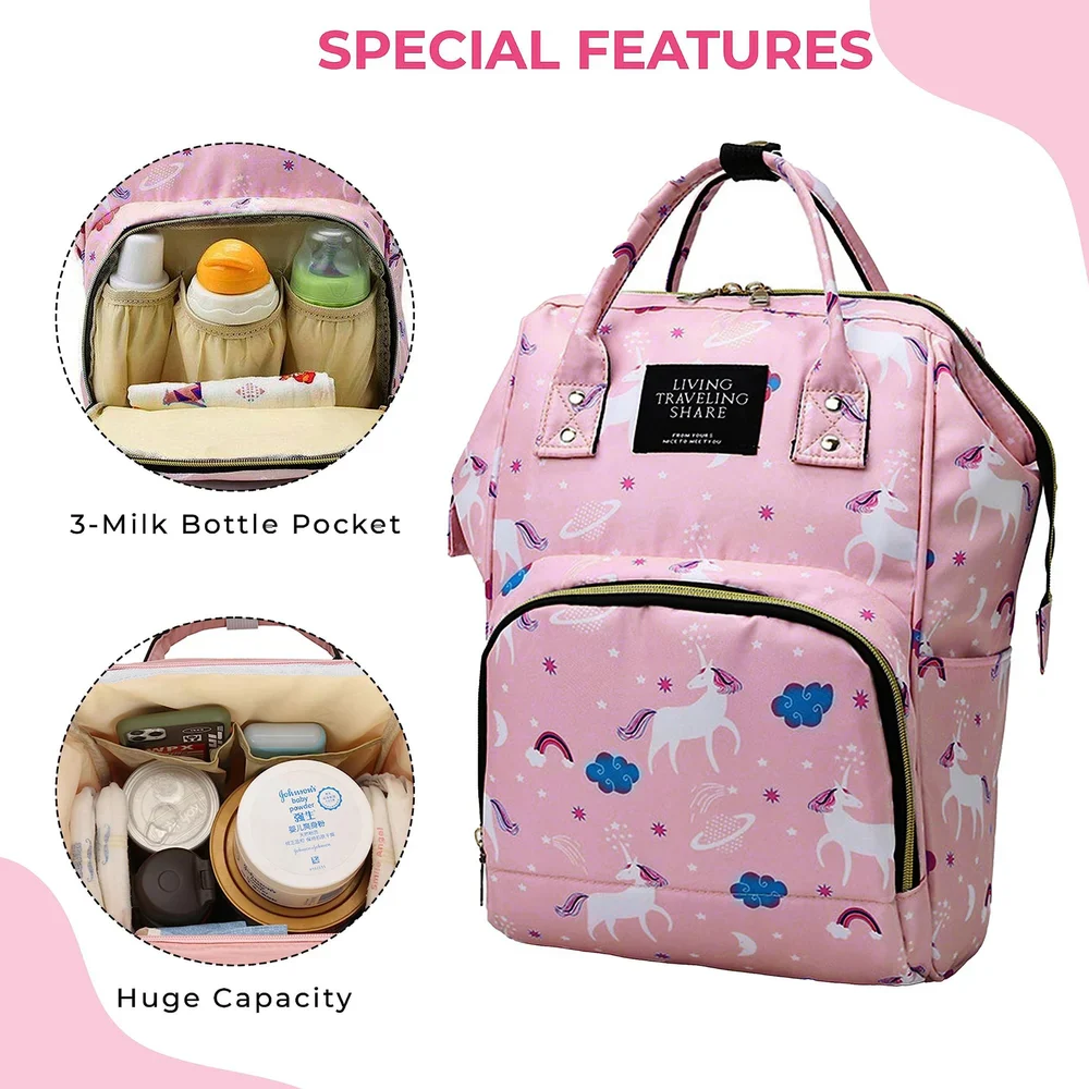 Baby Diaper Bag (Waterproof) Unicorn Pink - Momease - Image 6
