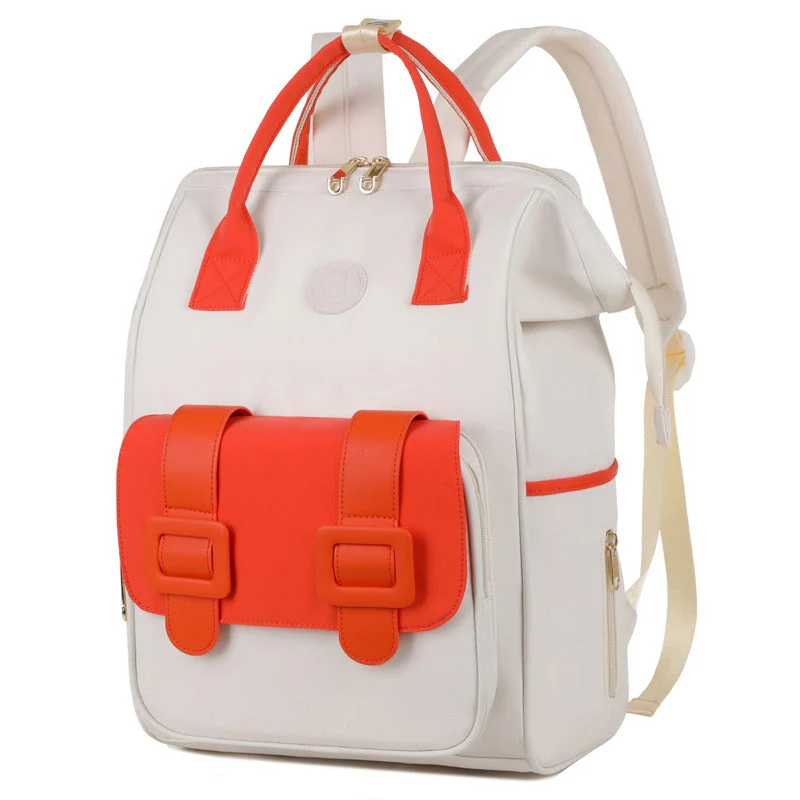 Baby Diaper Bag (Waterproof) White & Orange - Sunshine