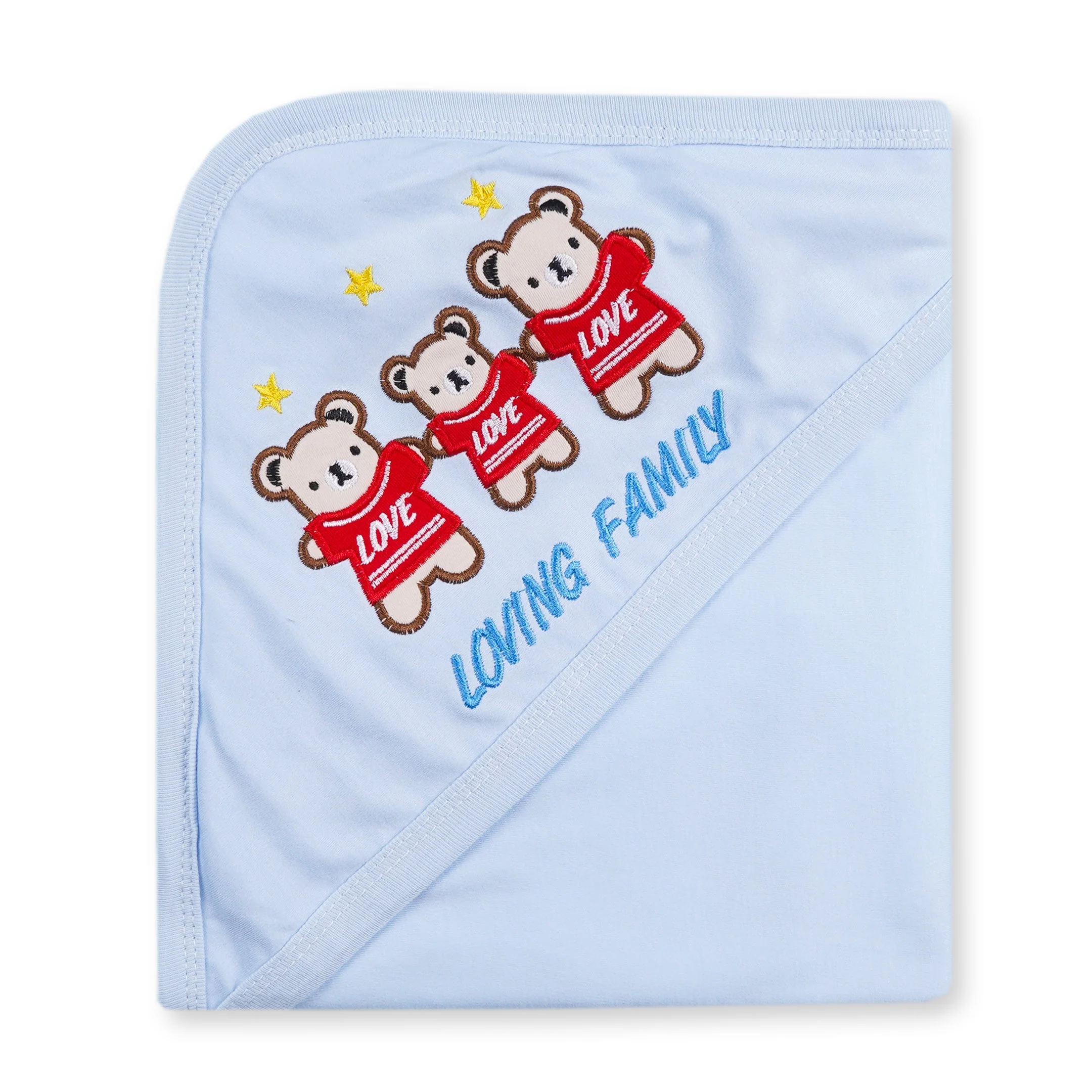 Baby Double Layered Hooded Wrapping Sheet Love Bear Blue - Sunshine