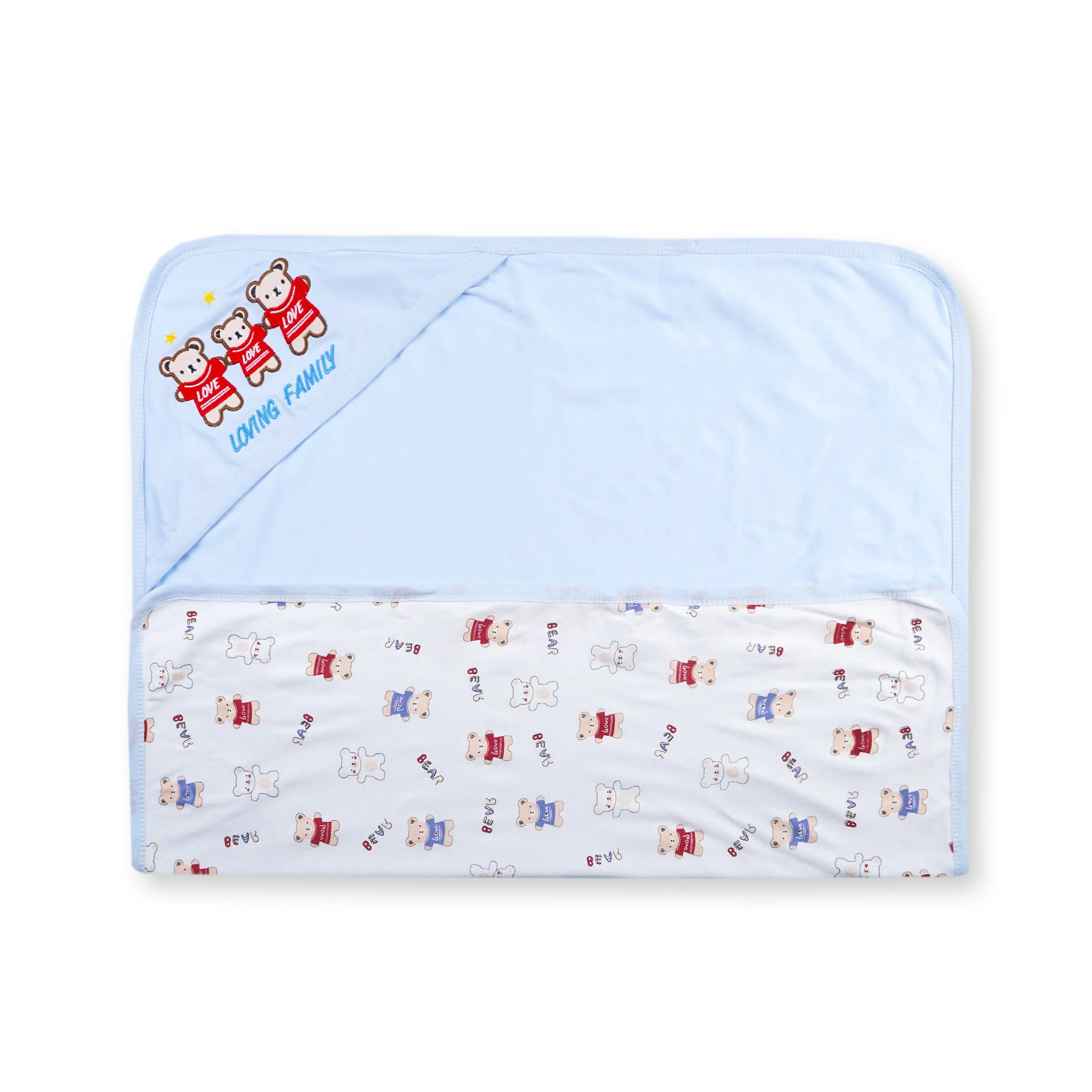 Baby Double Layered Hooded Wrapping Sheet Love Bear Blue - Sunshine - Image 2