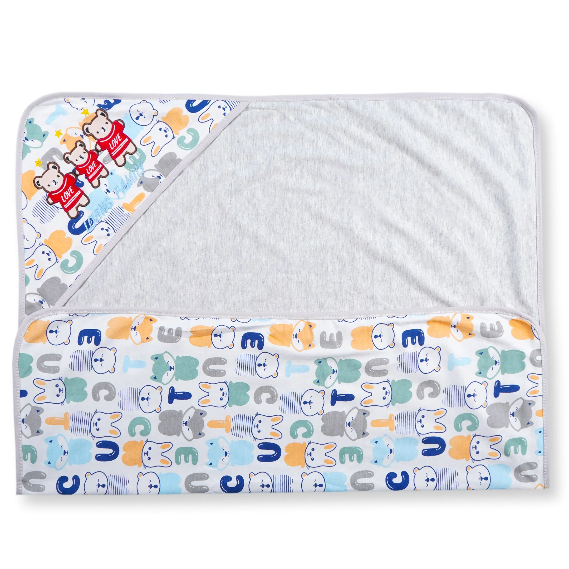 Baby Double Layered Hooded Wrapping Sheet Love Bear Grey - Sunshine - Image 2