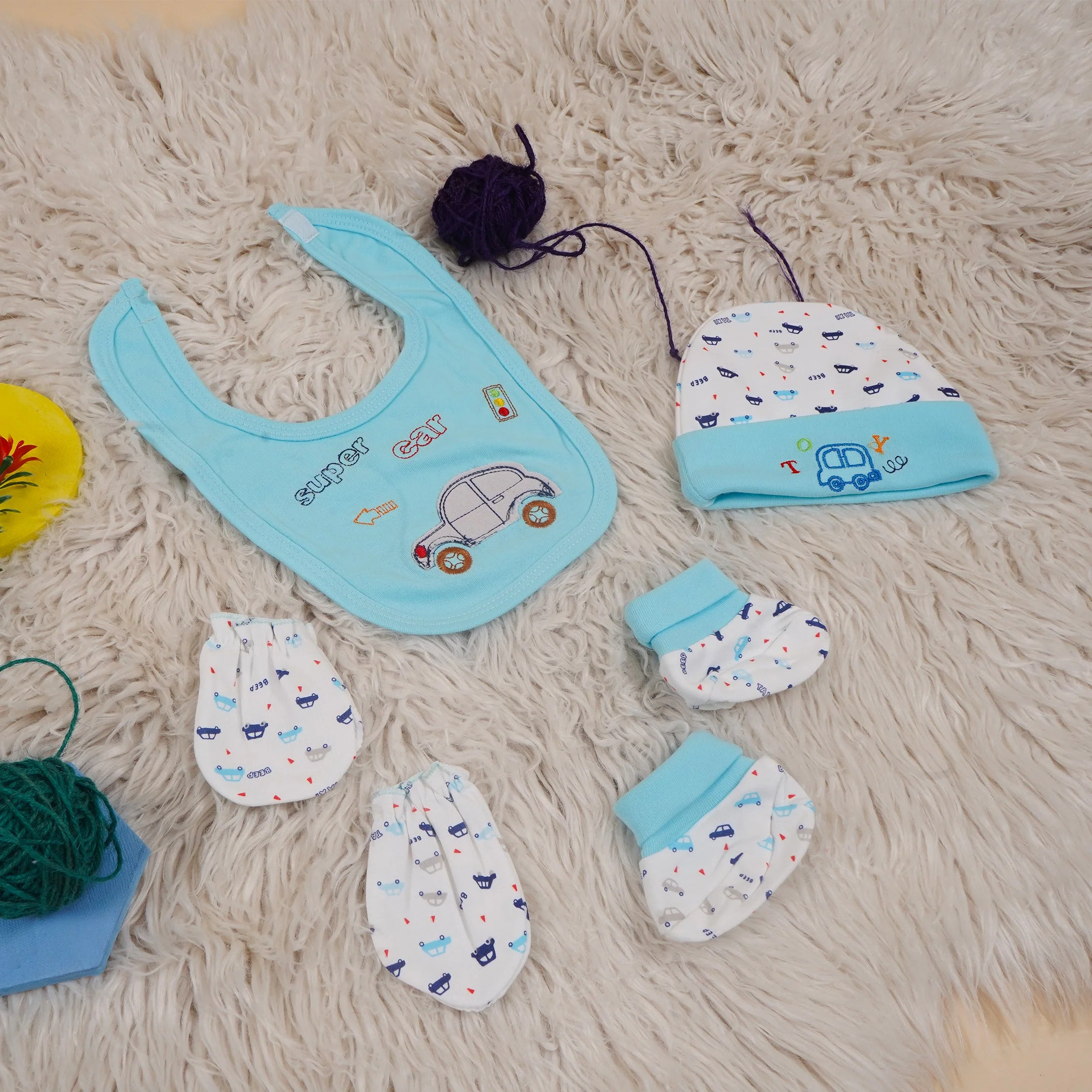 Baby 4Pcs Newborn Essentials Gift Set Car Blue - Sunshine - Image 2